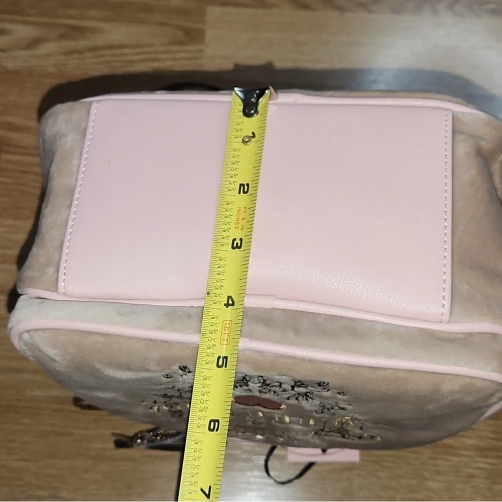 Juicy Couture Beige/ Pink Backpack with Heart Design and Suede Texture - Picture 9 of 11